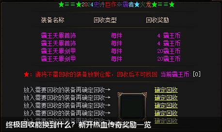 新开热血传奇中终极回收能得到哪些奖励？