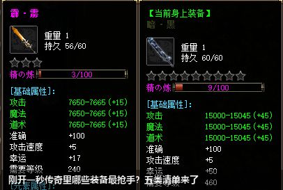 问答报告：刚开一秒传奇中最抢手的装备是什么？